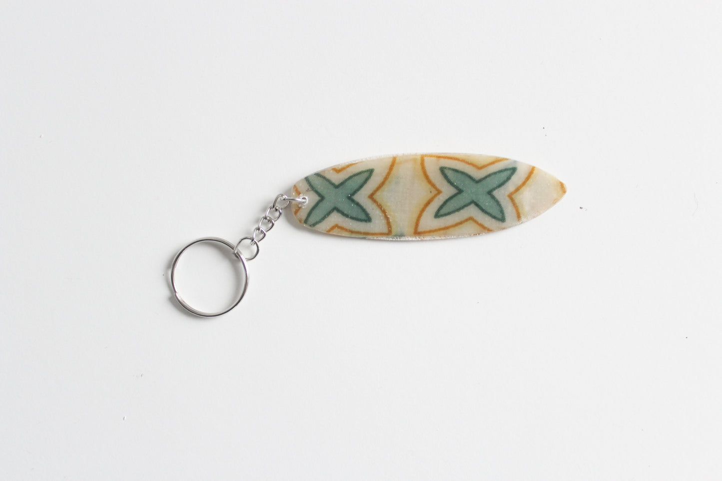 Surf shaped rustic key chain