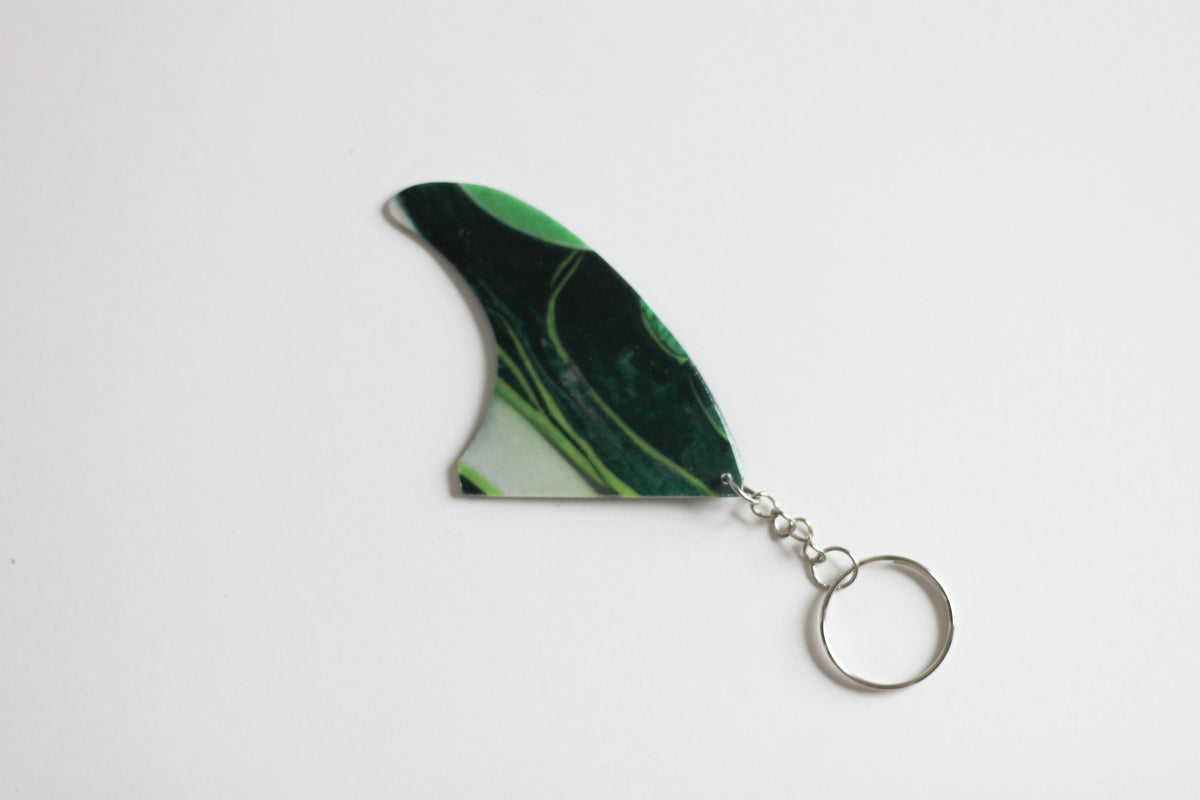Fin shaped green key chain
