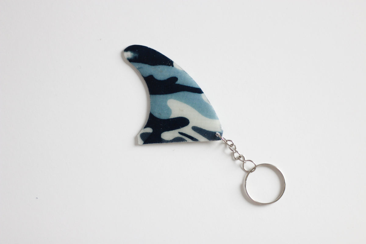 Fin shaped navy key chain