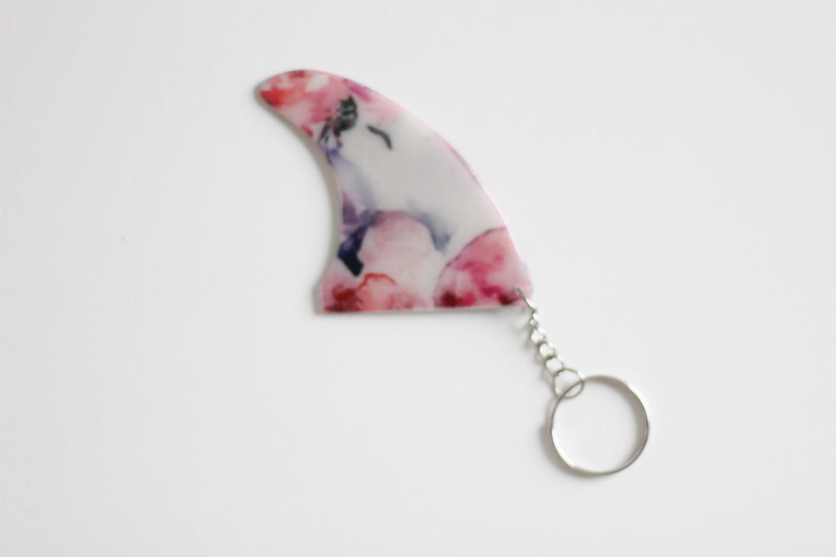 Fin shaped watercolor key chain