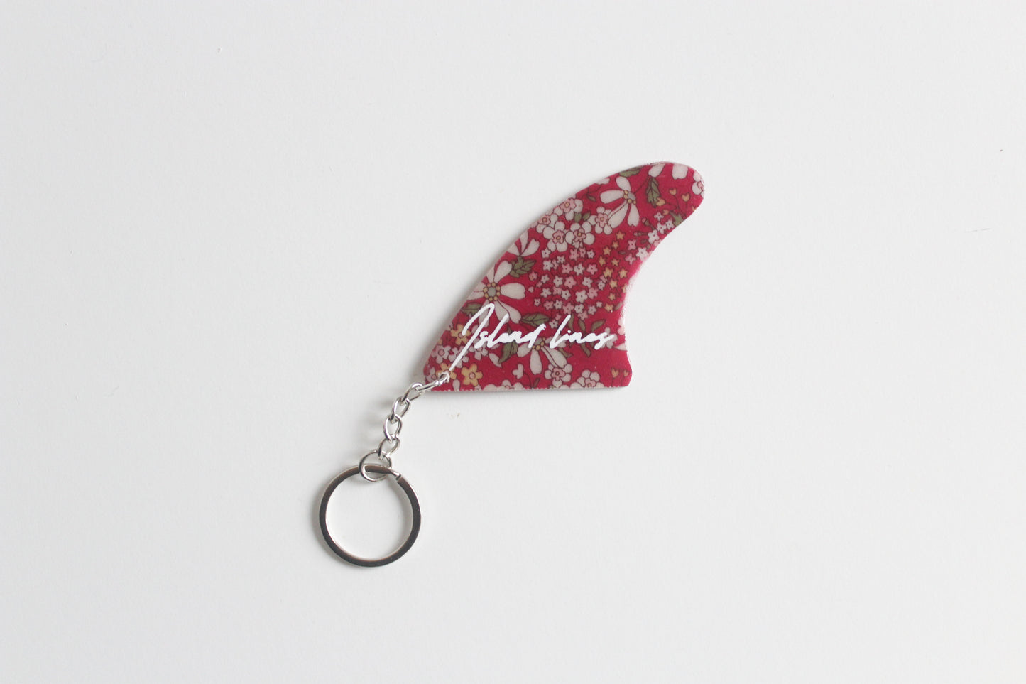 Fin shaped pink flowers key chain