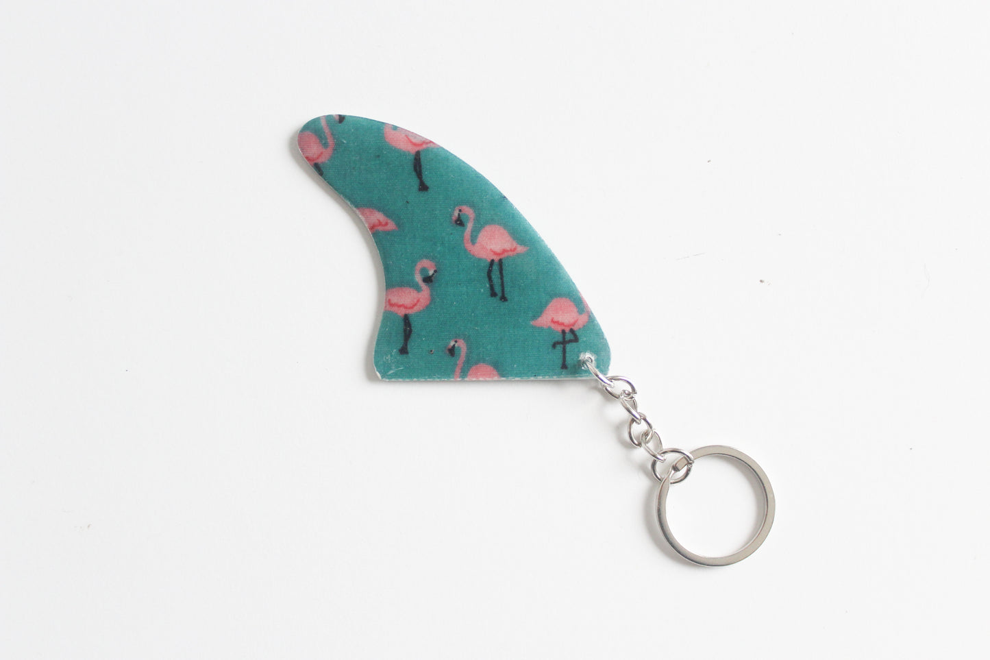 Fin shaped flamingo key chain