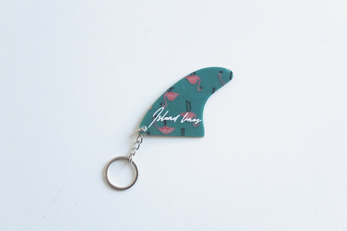 Fin shaped flamingo key chain