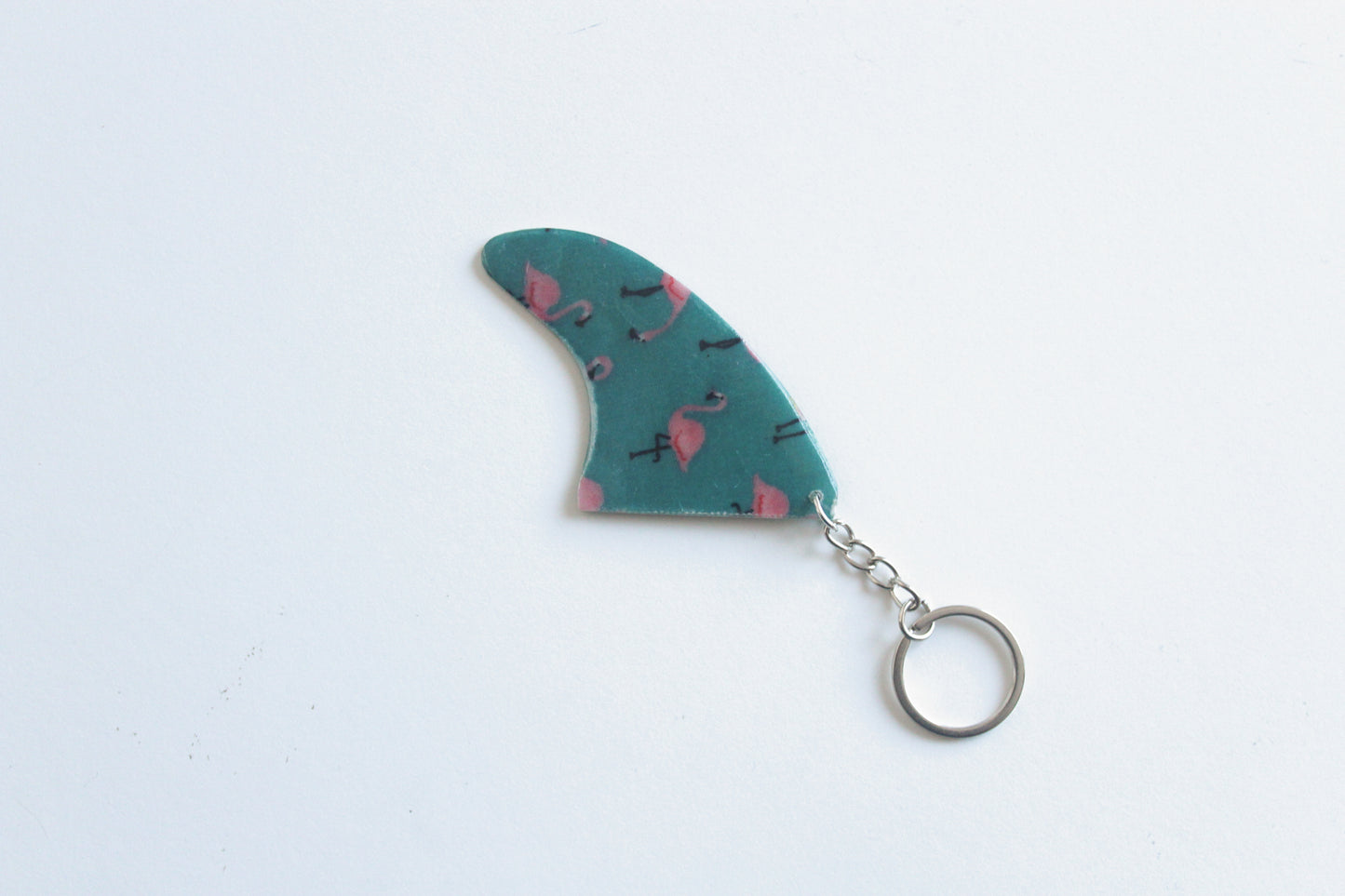 Fin shaped flamingo key chain