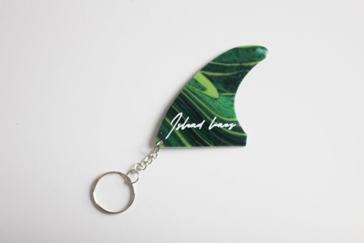 Fin shaped green key chain