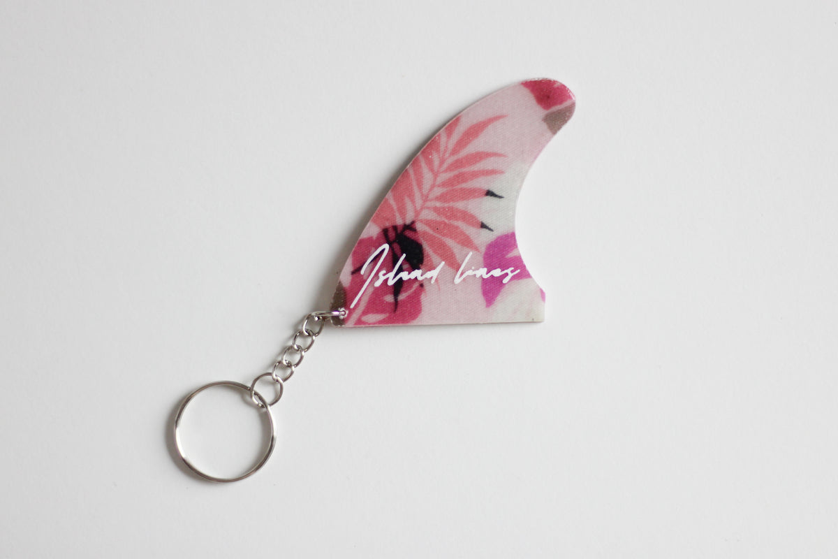 Fin shaped pink monstera key chain