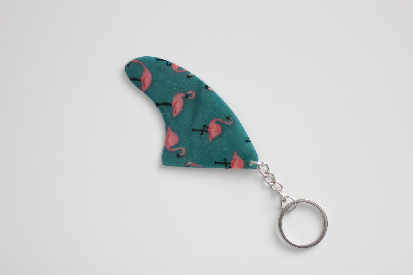 Fin shaped flamingos key chain