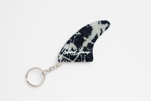 Fin shaped blue marble key chain